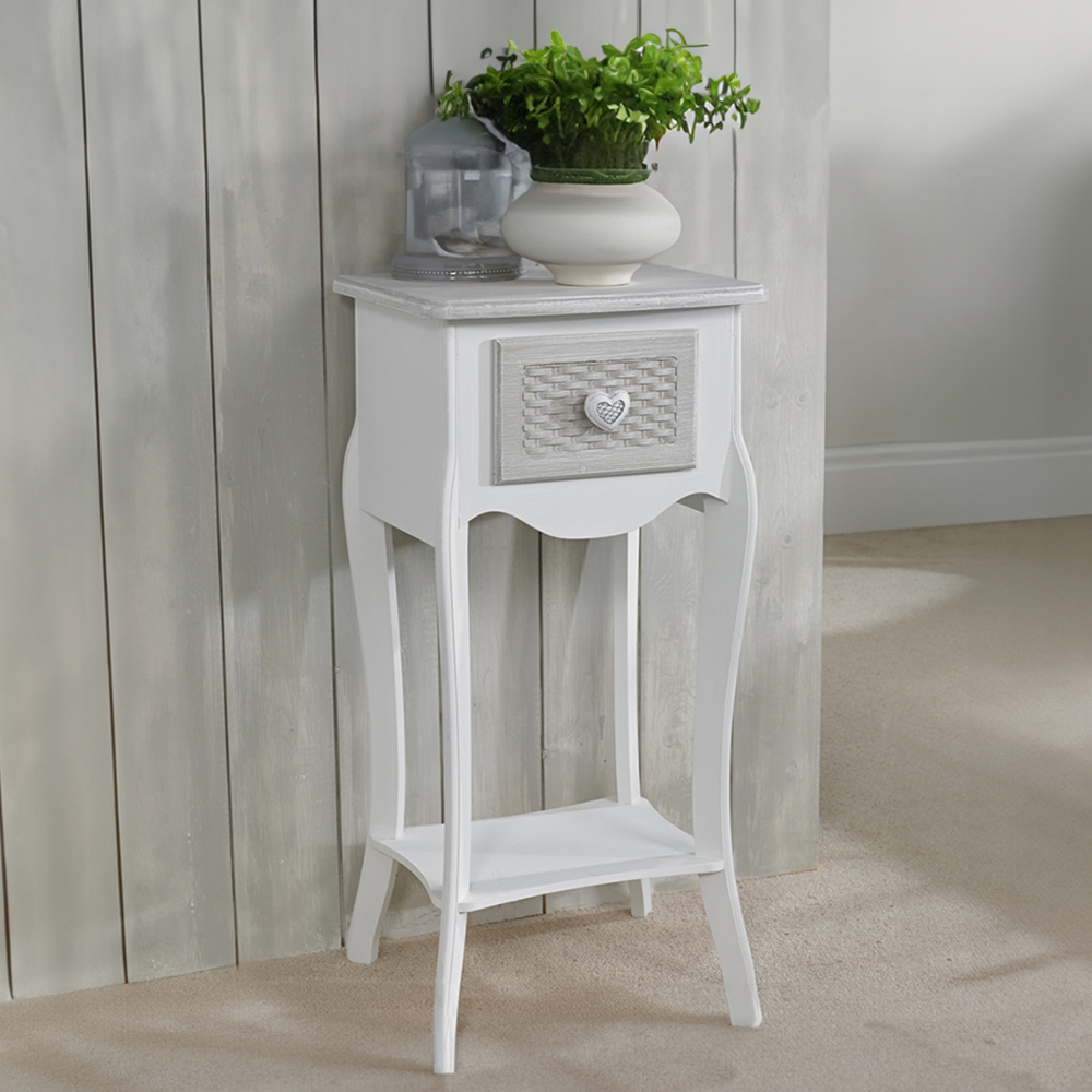 Brittany Single Drawer White and Grey Bedside Table Image 1