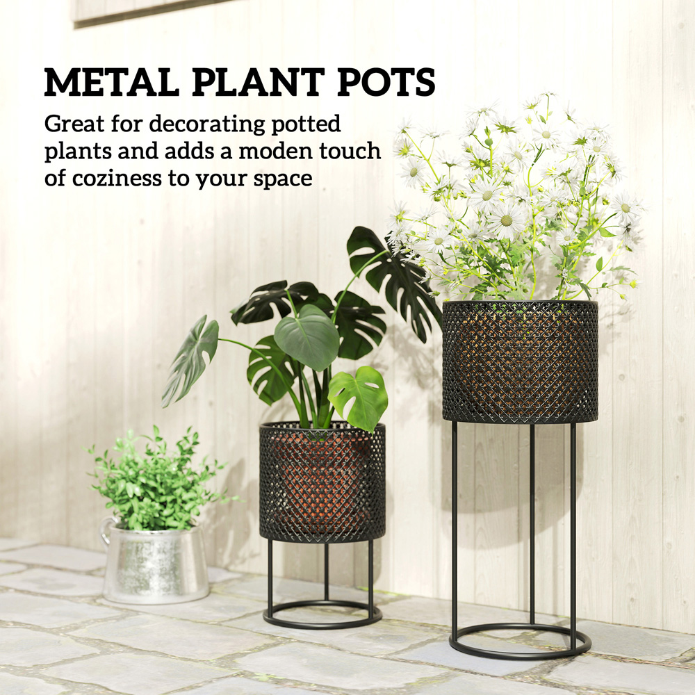Outsunny Black Metal Plant Pot Set of 2 Image 8