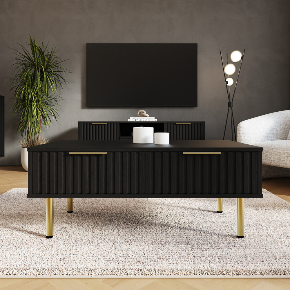 GFW Nervata 2 Drawer Black Coffee Table Image 7