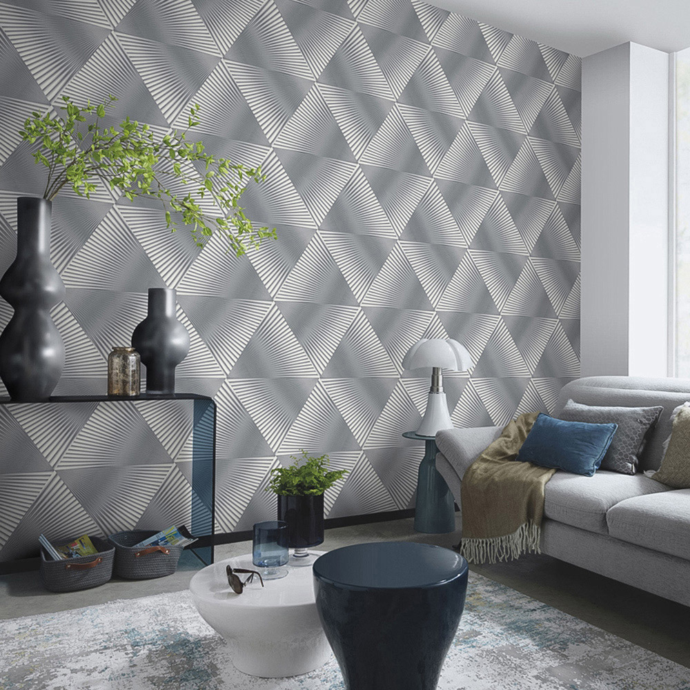 Erismann In Style Opulent 3D Effect Geometric Grey Satin Finish Vinyl Wallpaper Image 4