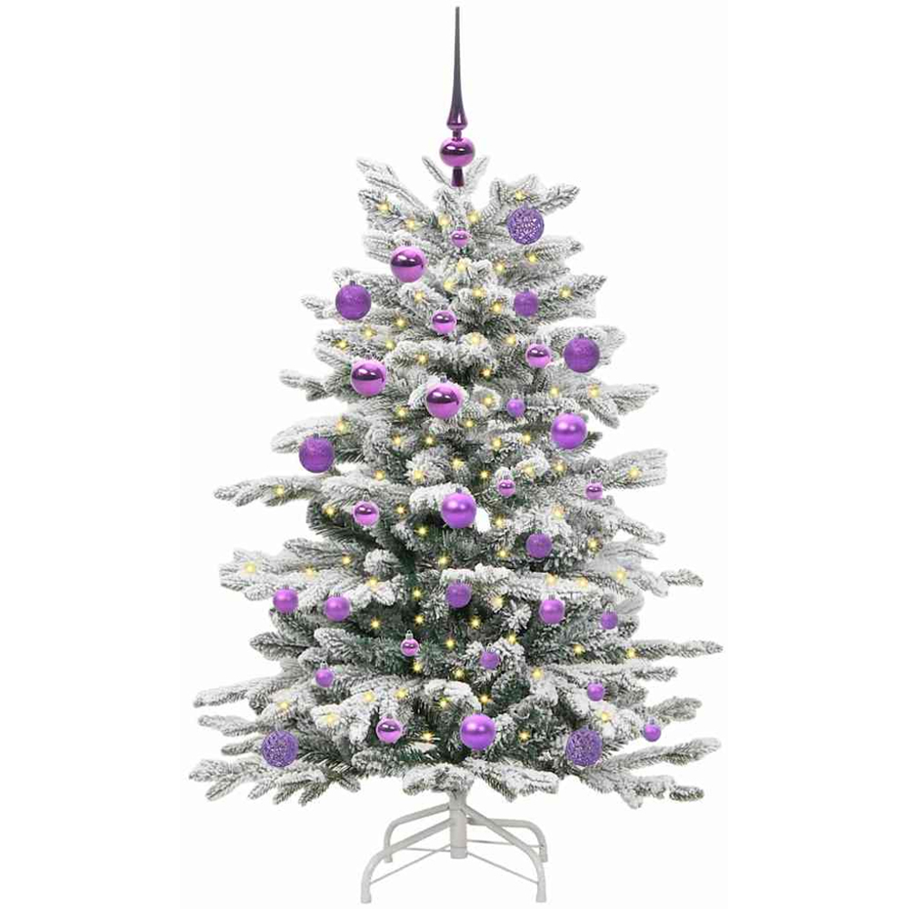vidaXL Pre-Lit Lilac Baubles White Artificial Snow Flocked Christmas Tree 4ft Image 1