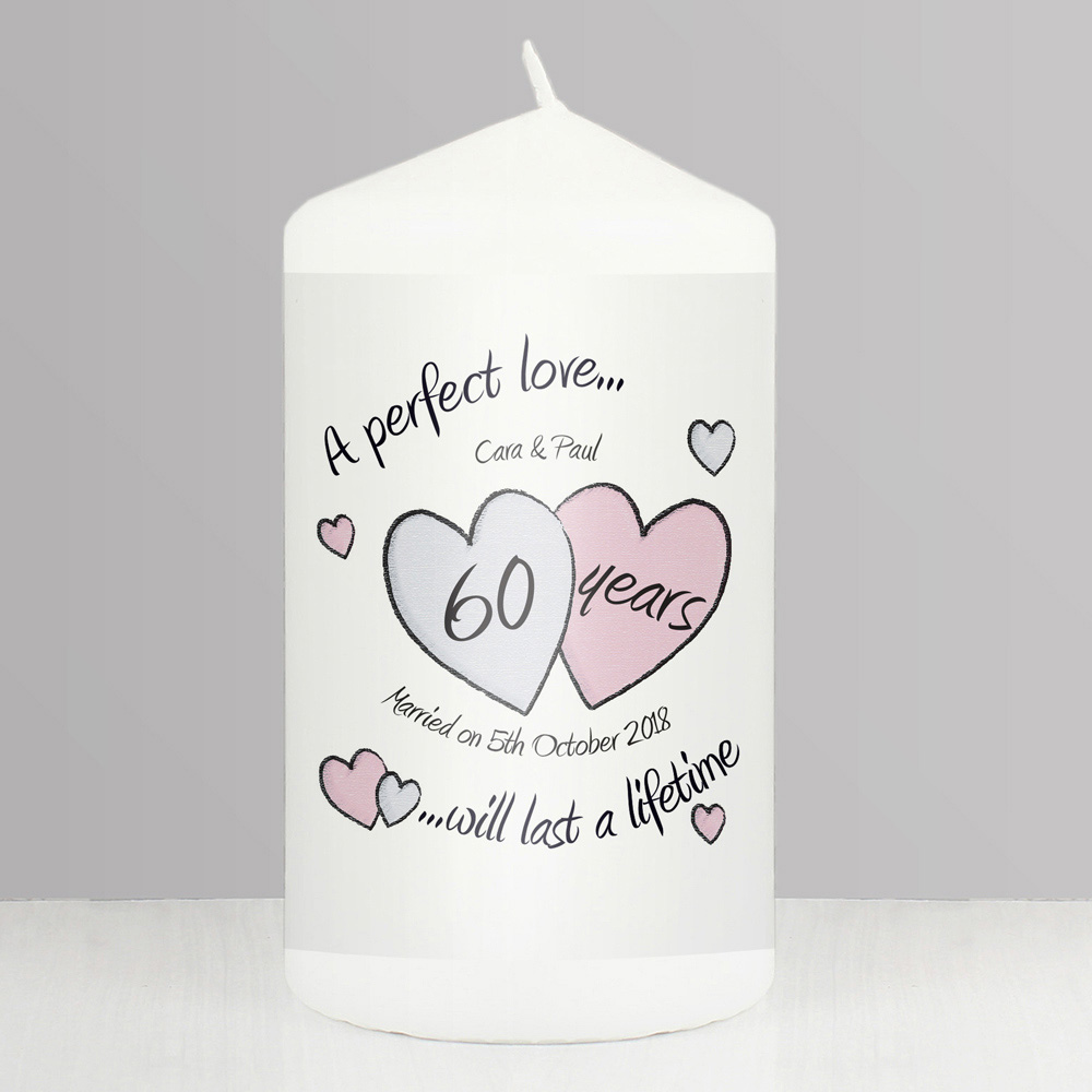 Personalised Memento Personalised A Perfect Love Diamond Anniversary Pillar Candle Image 2