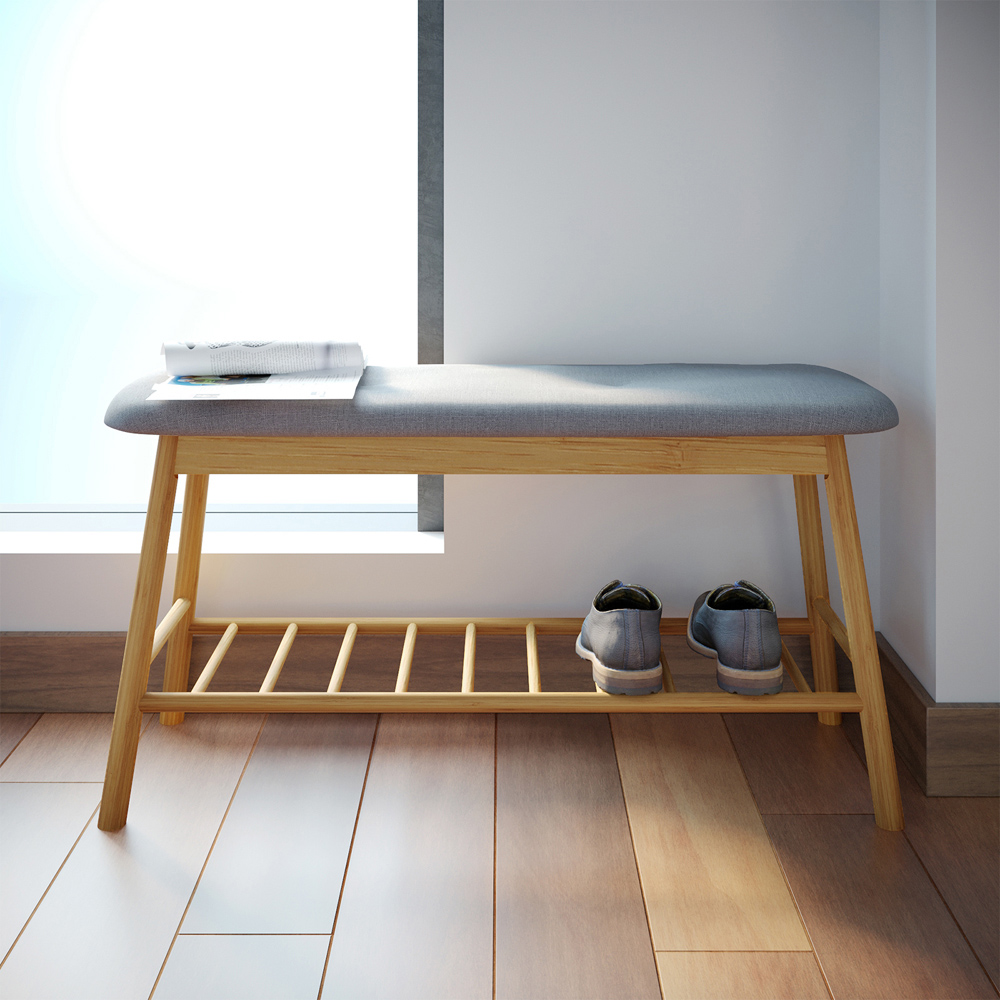 Living Elements Single Shelf Grey and Bamboo Shoe Bench Image 3