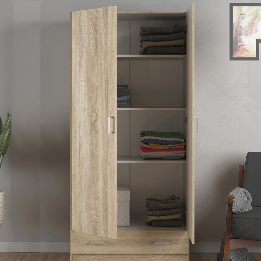 Florence Space Single Drawer 2 Door Oak Wardrobe Image 1