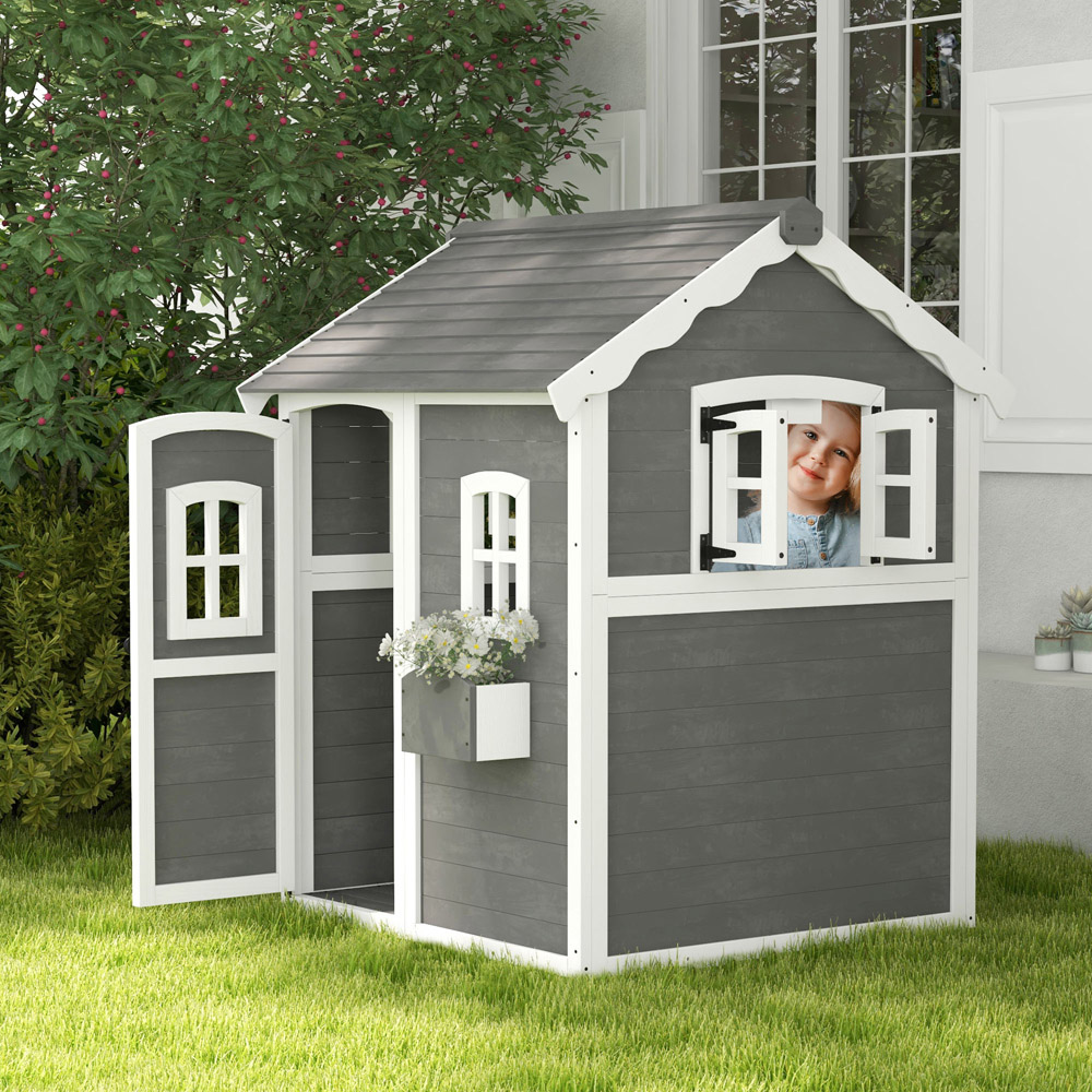 Outsunny Kids Wooden Playhouse 3.4 x 3.6ft Image 2
