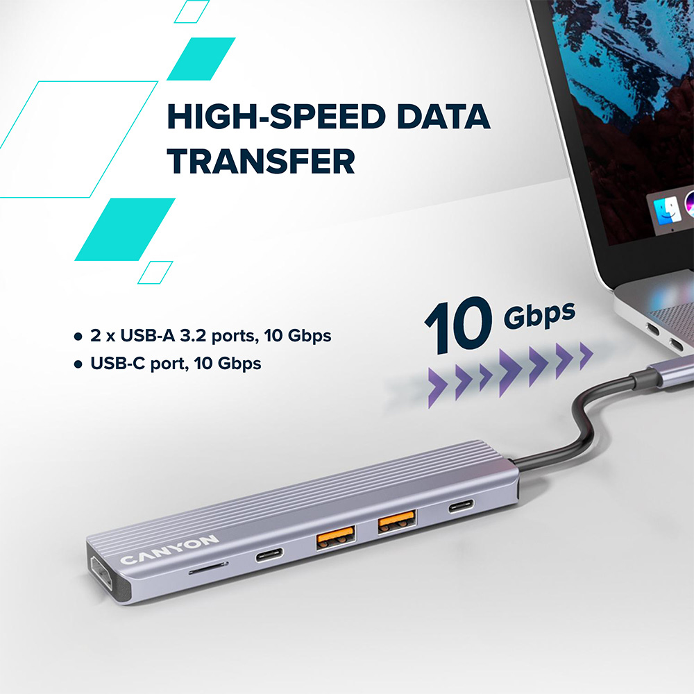 Canyon DS-17 6-in-1 Grey 4K USB-C Multiport Hub Image 3