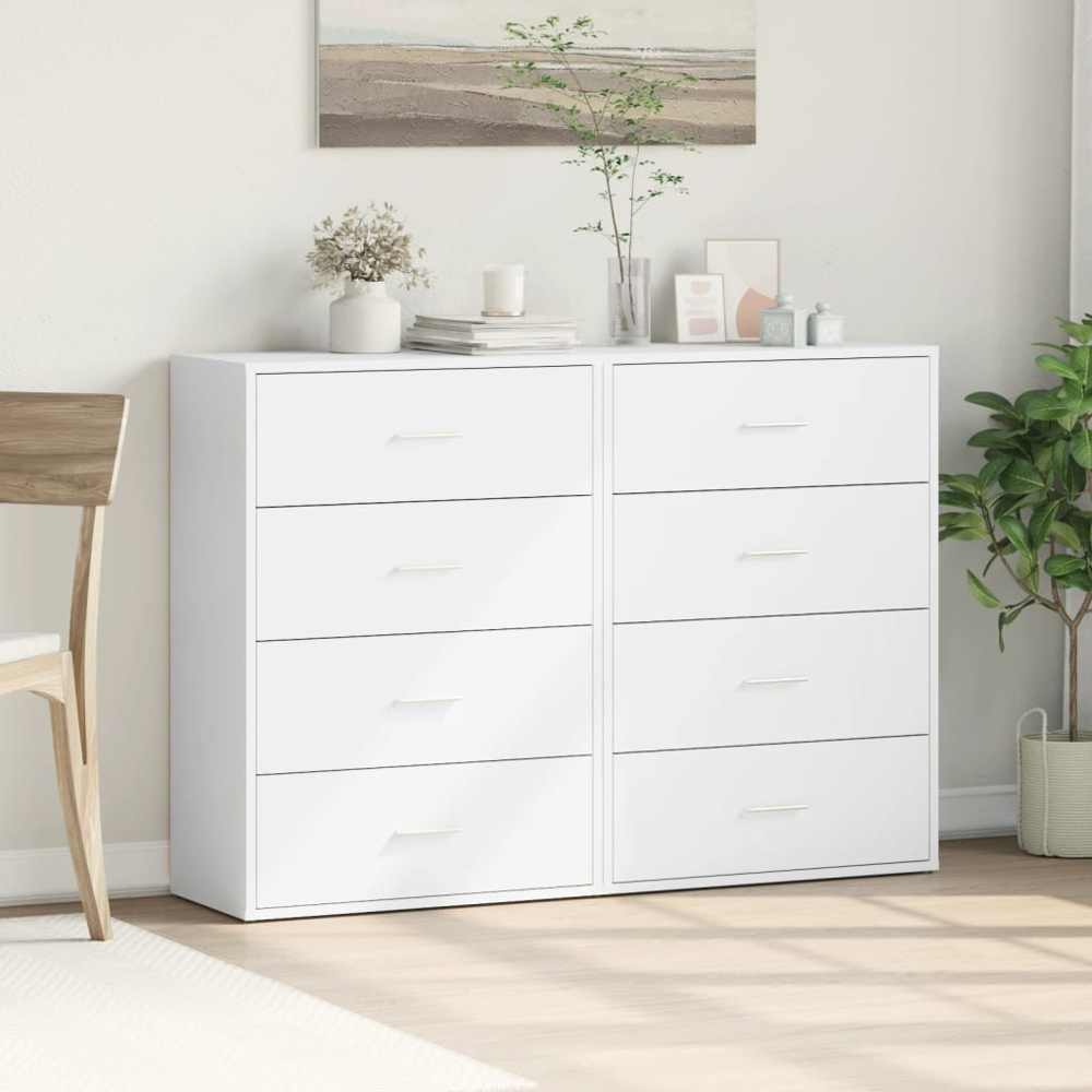 vidaXL 4 Drawer White Sideboard Set of 2 Image 8