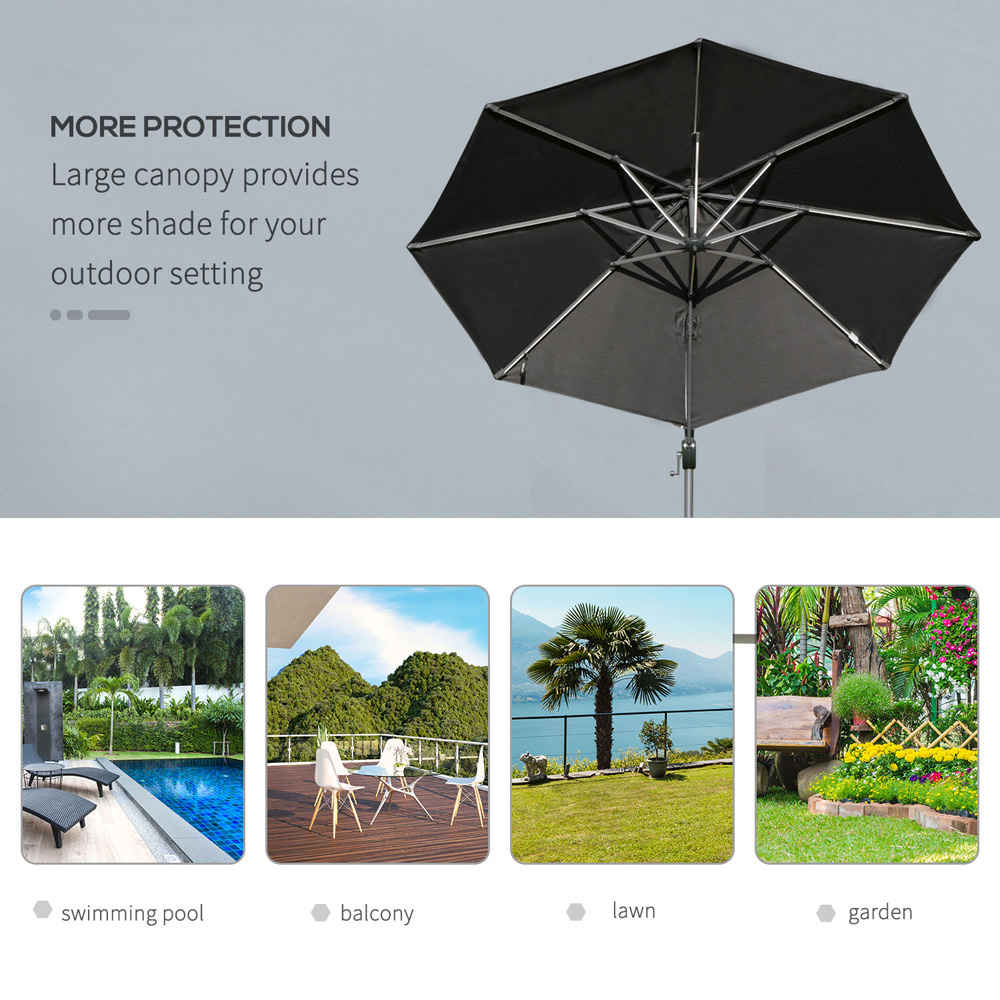 Outsunny Dark Grey LED Crank and Tilt Roma Parasol with Cross Base 3m Image 6