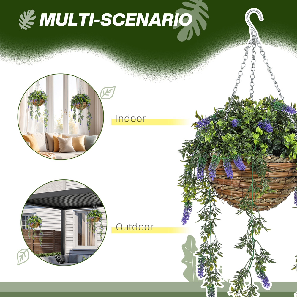 Portland Purple Lavender Flower Artificial Plants in Hanging Basket 2 Pack Image 7