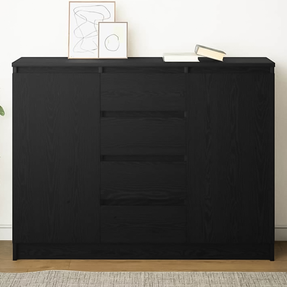 vidaXL 2 Door 4 Drawer Black Wooden Sideboard Image 1