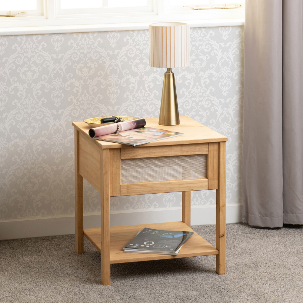 Seconique Corona Distressed Wax Pine and Rattan Effect Side Table Image 7