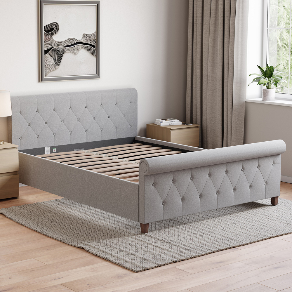 Home Vida Vittorio Double Light Grey Linen Bed Image 5