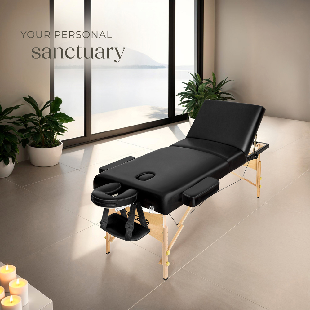 tectake Black 3 Zone Portable Adjustable Massage Table with Headrest Armrests and Carry Bag Image 2