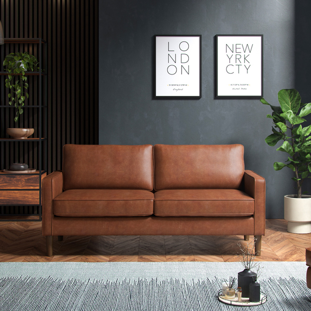 Regan 3 Seater Tan Faux Leather Sofa Image 5
