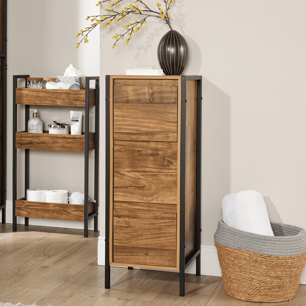 Home Source Locastra 3 Drawer Oak and Black Bathroom Floor Cabinet Image 6