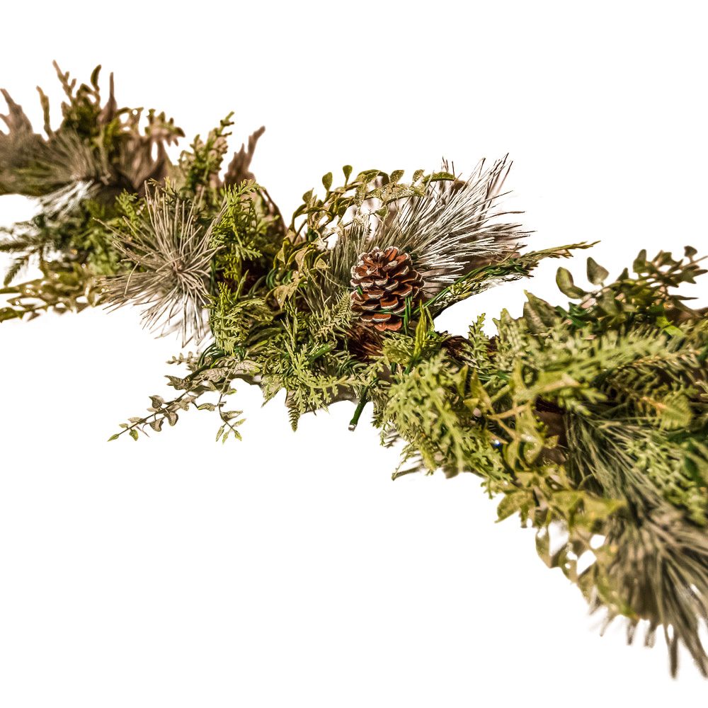 The Christmas Centre 100 Warm White LED Pre-Lit Winter Woodland Garland with Pinecones 180cm Image 1