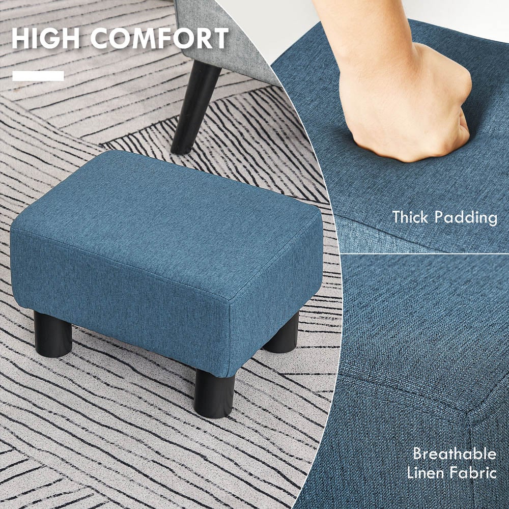 HOMCOM Small Blue Linen Fabric Footstool Image 5