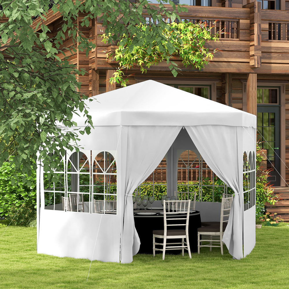 Outsunny 4m White Gazebo Party Tent with 6 Removable Side Walls Image 1
