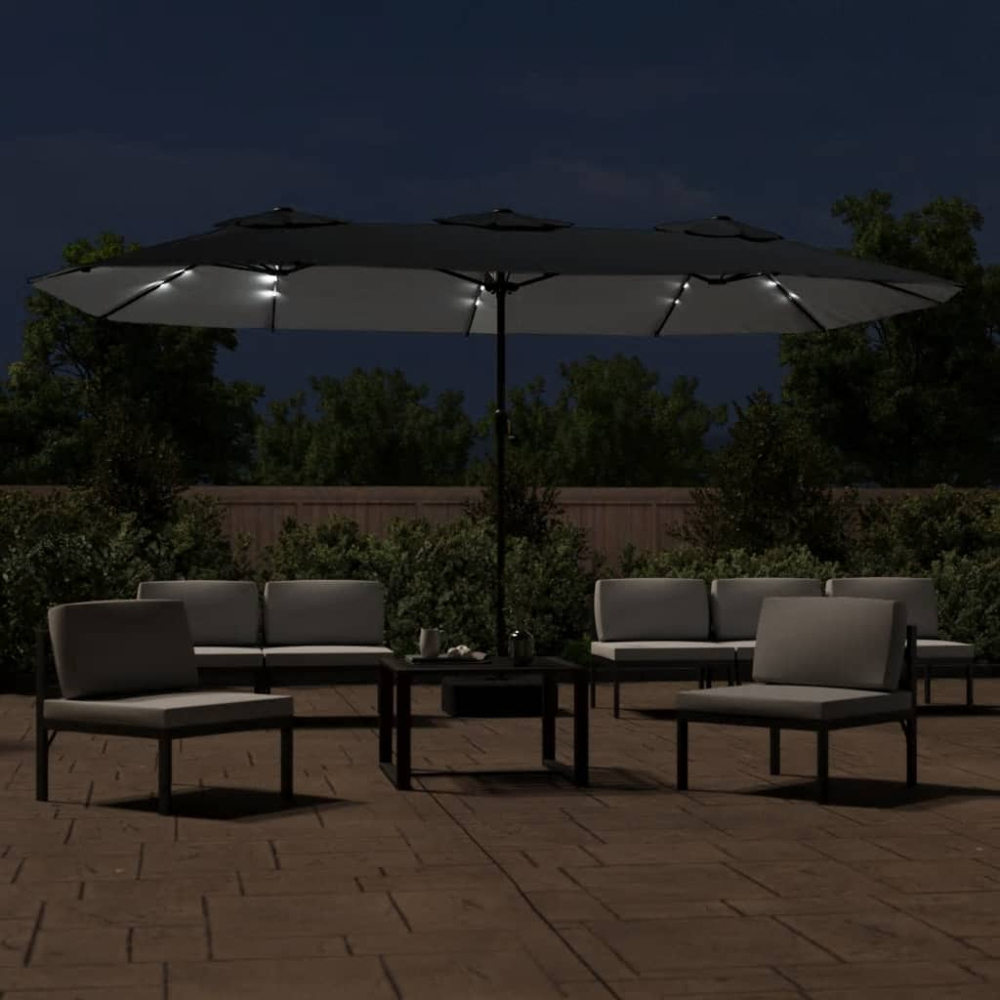vidaXL Black LED Double Head Parasol 4.5 x 2.6m Image 2