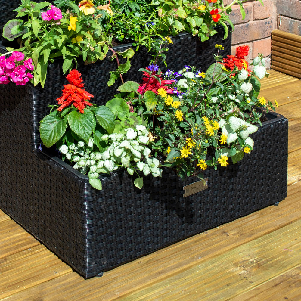 Rowlinson 3 Tier Black Rattan Planter Image 4