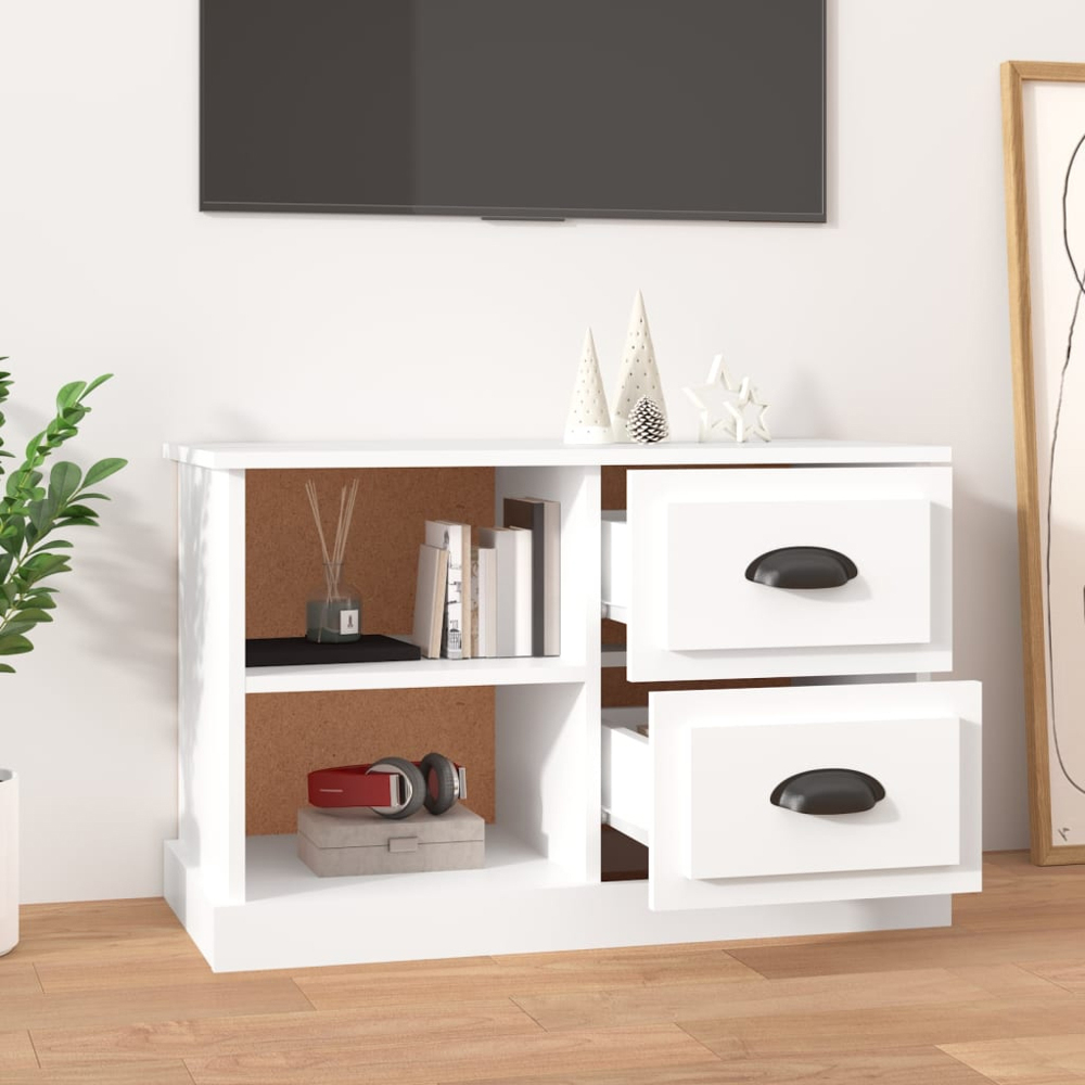 vidaXL 2 Drawer 2 Shelf White TV Cabinet Image 9