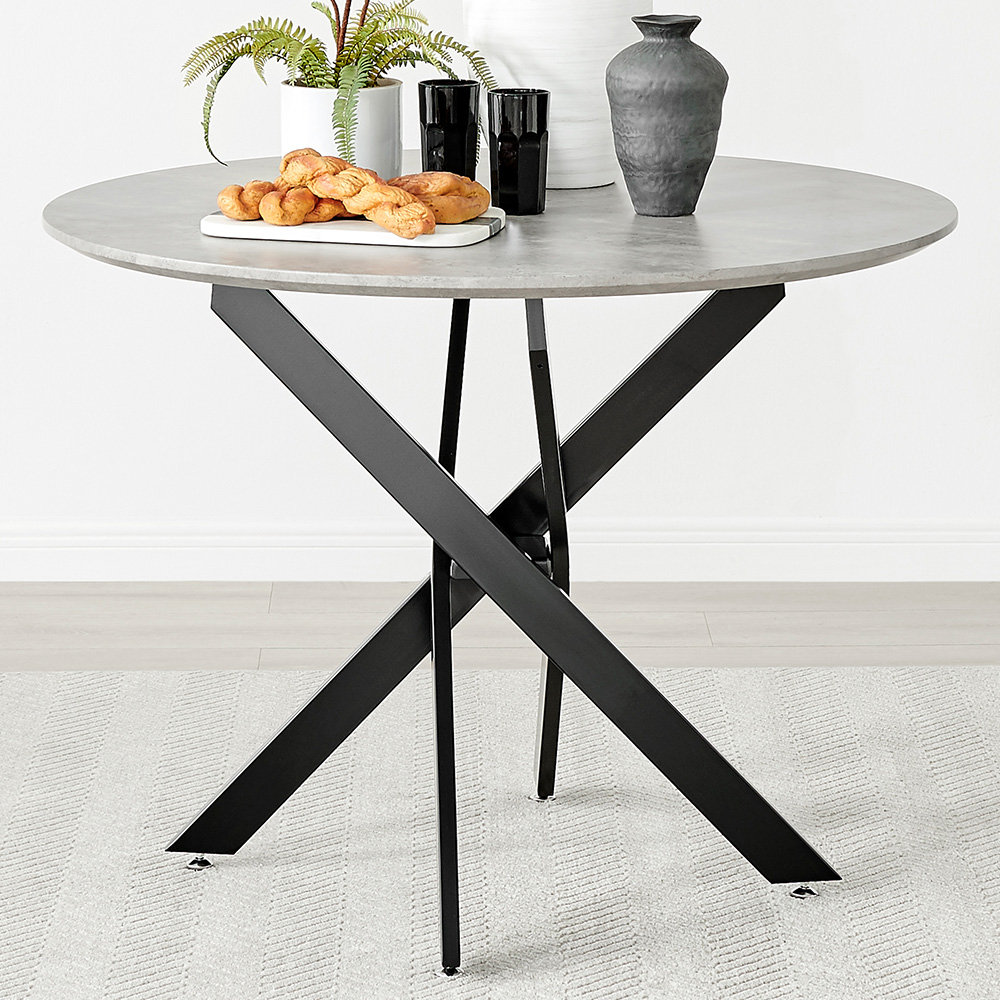 Furniturebox Arona 4 Seater Round Dining Table Concrete and Black Image 1