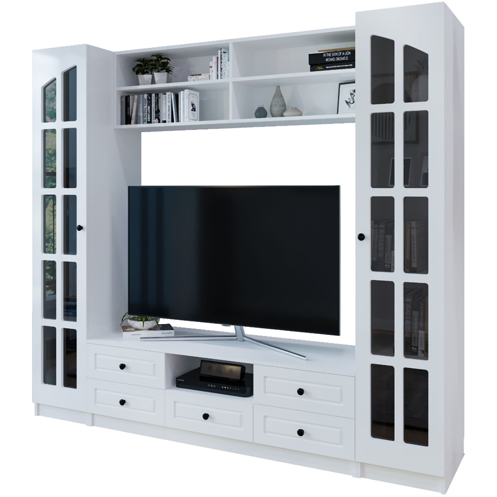 Evu Maison 2 Door 5 Drawer White TV Unit Image 2