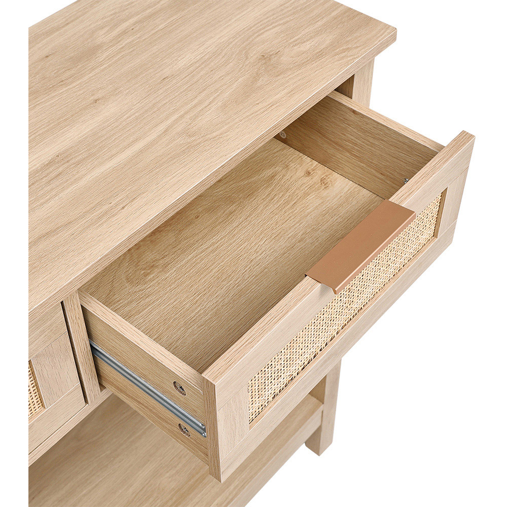 Living and Home 3 Drawer Rattan Rustic Wood Side Table Image 6