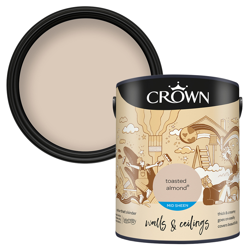 Crown Walls & Ceilings Toasted Almond Mid Sheen Emulsion Paint 5L Image 1