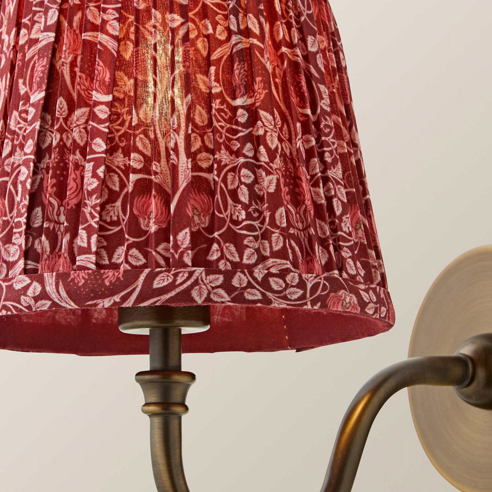ValueLights Lowe Burgundy Floral Pleated Shade Brass Rechargeable Wall Light with Bulb Image 4