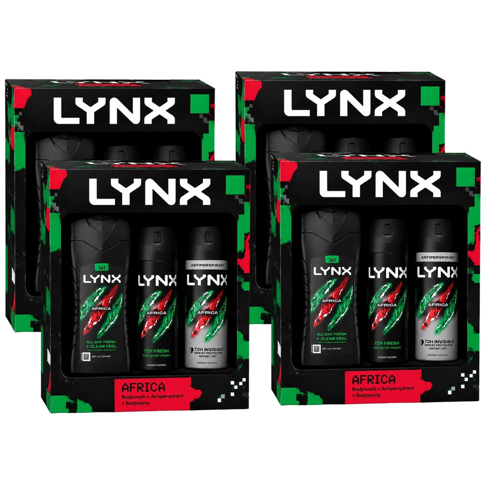 Lynx Africa Men's Body Wash Body Spray and Antiperspirant Gift Set 3 Piece 4 Pack Image 1