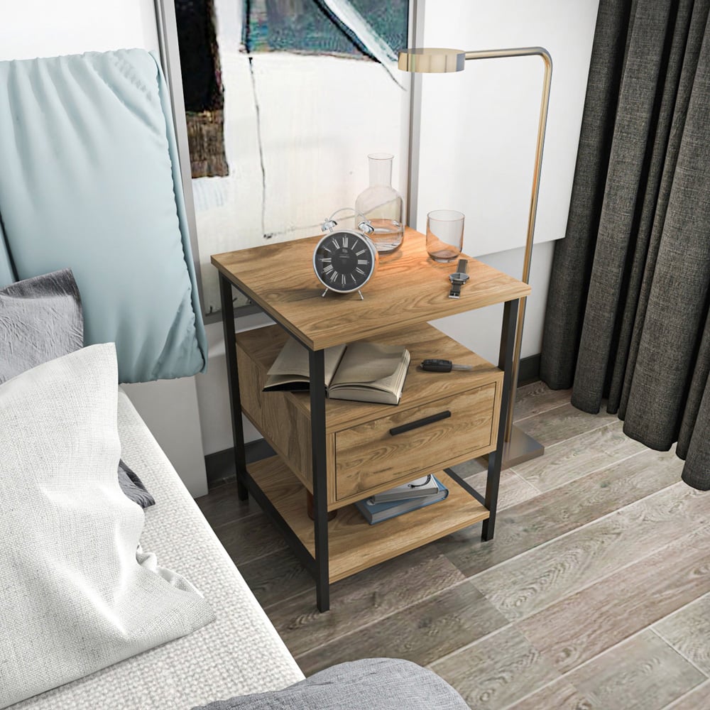 Decorotika Alba Single Drawer 2 Shelf Oud and Black Side Table Image 5