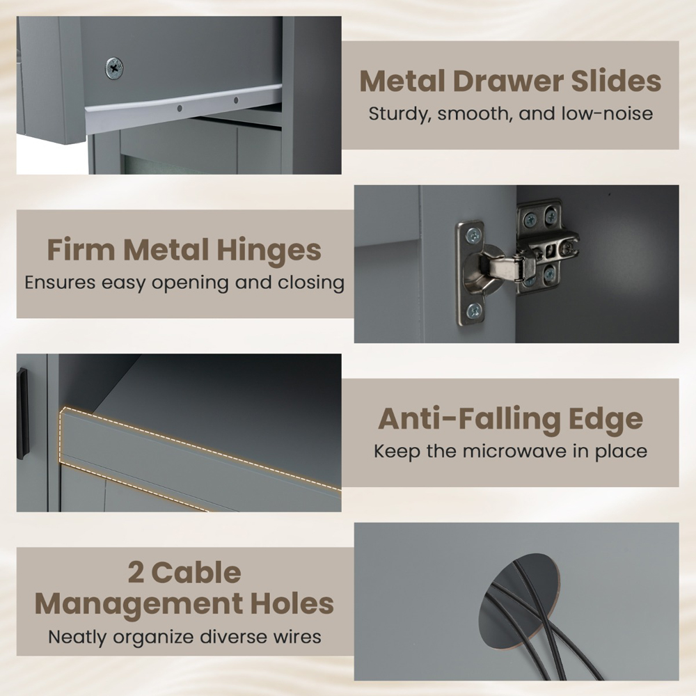 Costway 3 Door Single Drawer Single Shelf Grey Kitchen Island Trolley Image 6