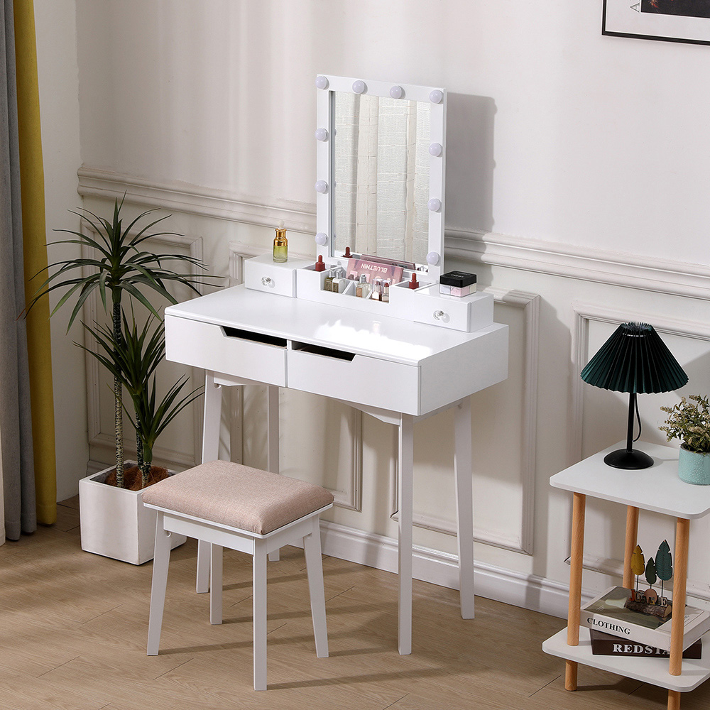 Living and Home 4 Drawer White Vanity Dressing Table Set with LED Mirror Image 8