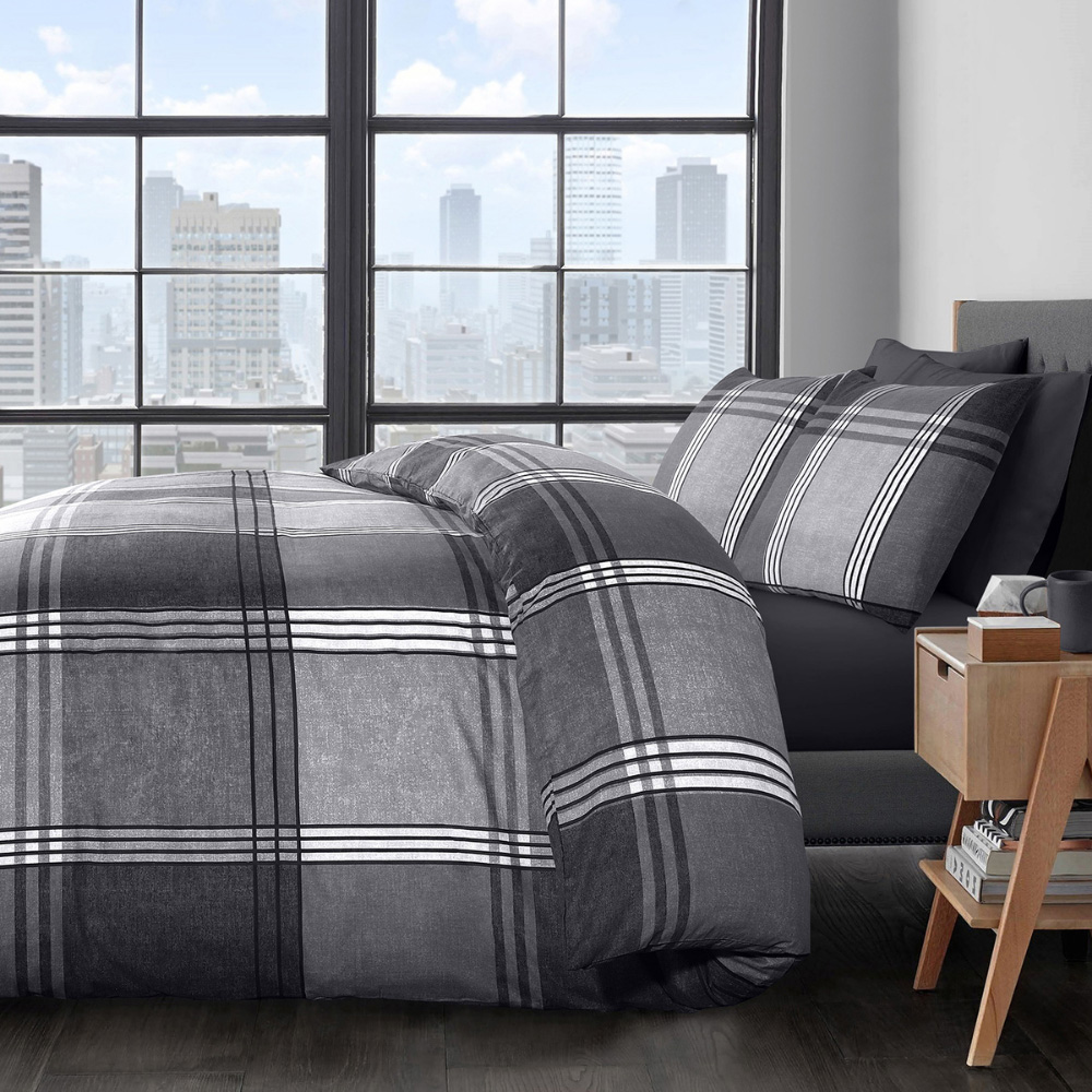 Velosso Hamilton King Size Slate Check Duvet Set Image 2