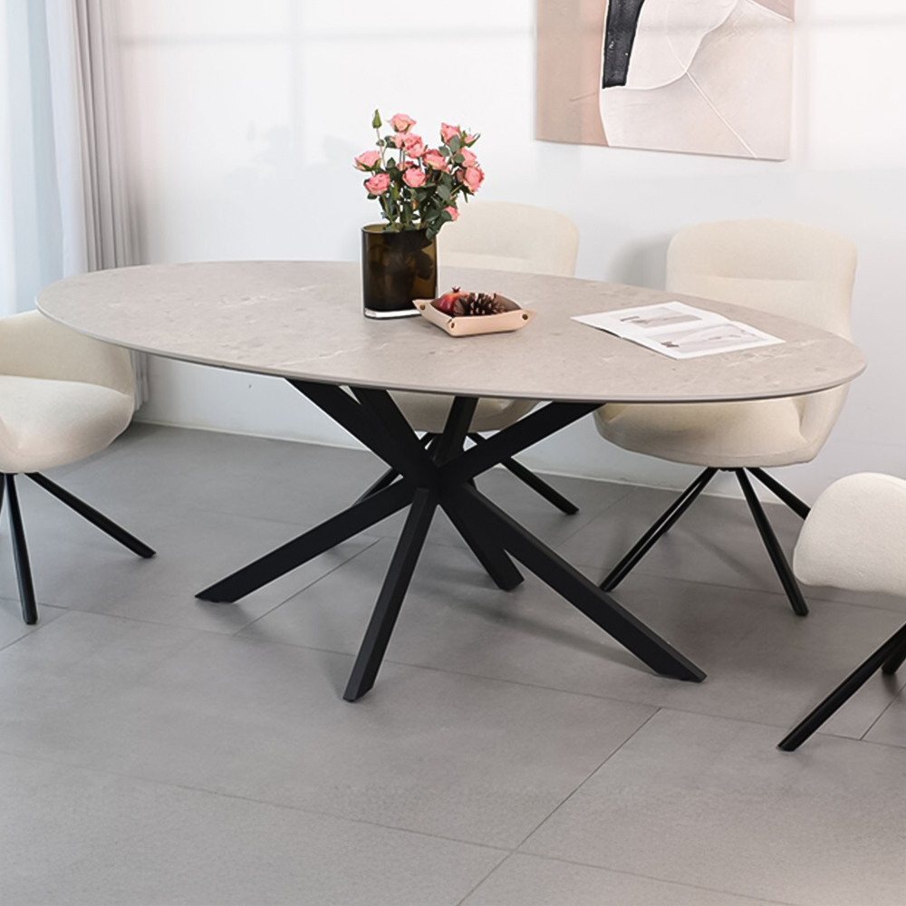 Blaine 6 Seater Dining Table Stone and Black Image 1