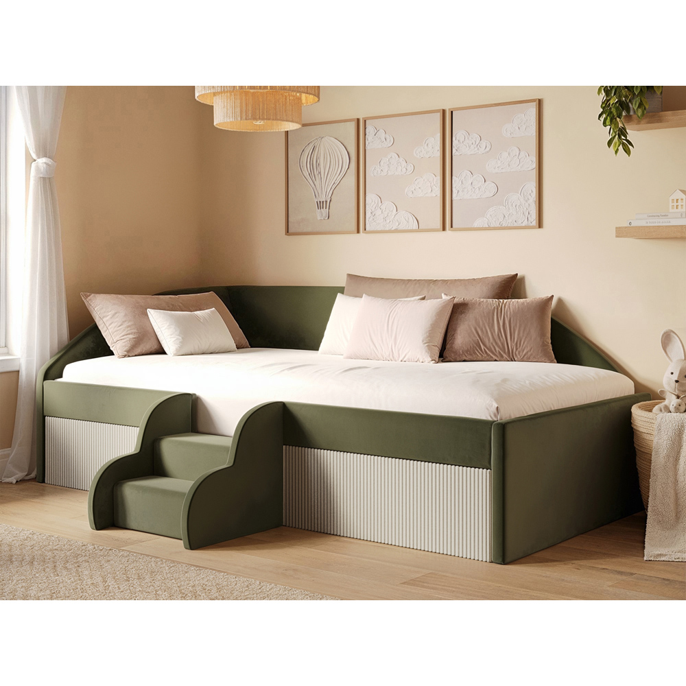 Flair Aviana Olive Green and Beige Velvet and Cord Low Sleeper Bed Image 6