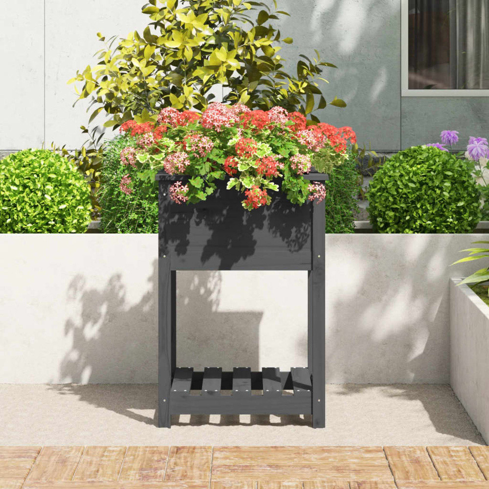 vidaXL Single Shelf Grey Solid Pine Wood Garden Planter 81 x 56 x 54cm Image 2