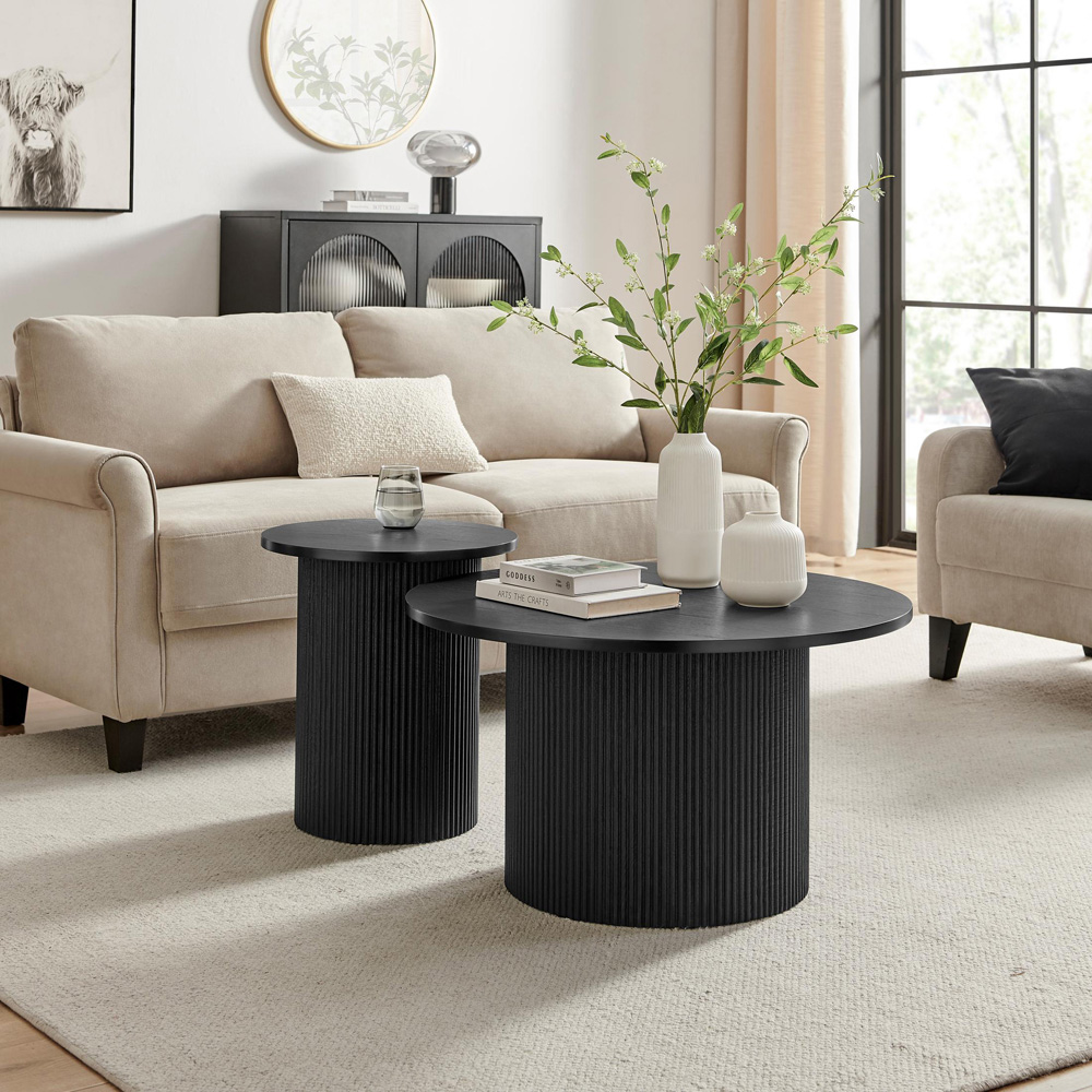 Furniturebox Penfold Black Round Wooden Pedestal Coffee Table Image 7