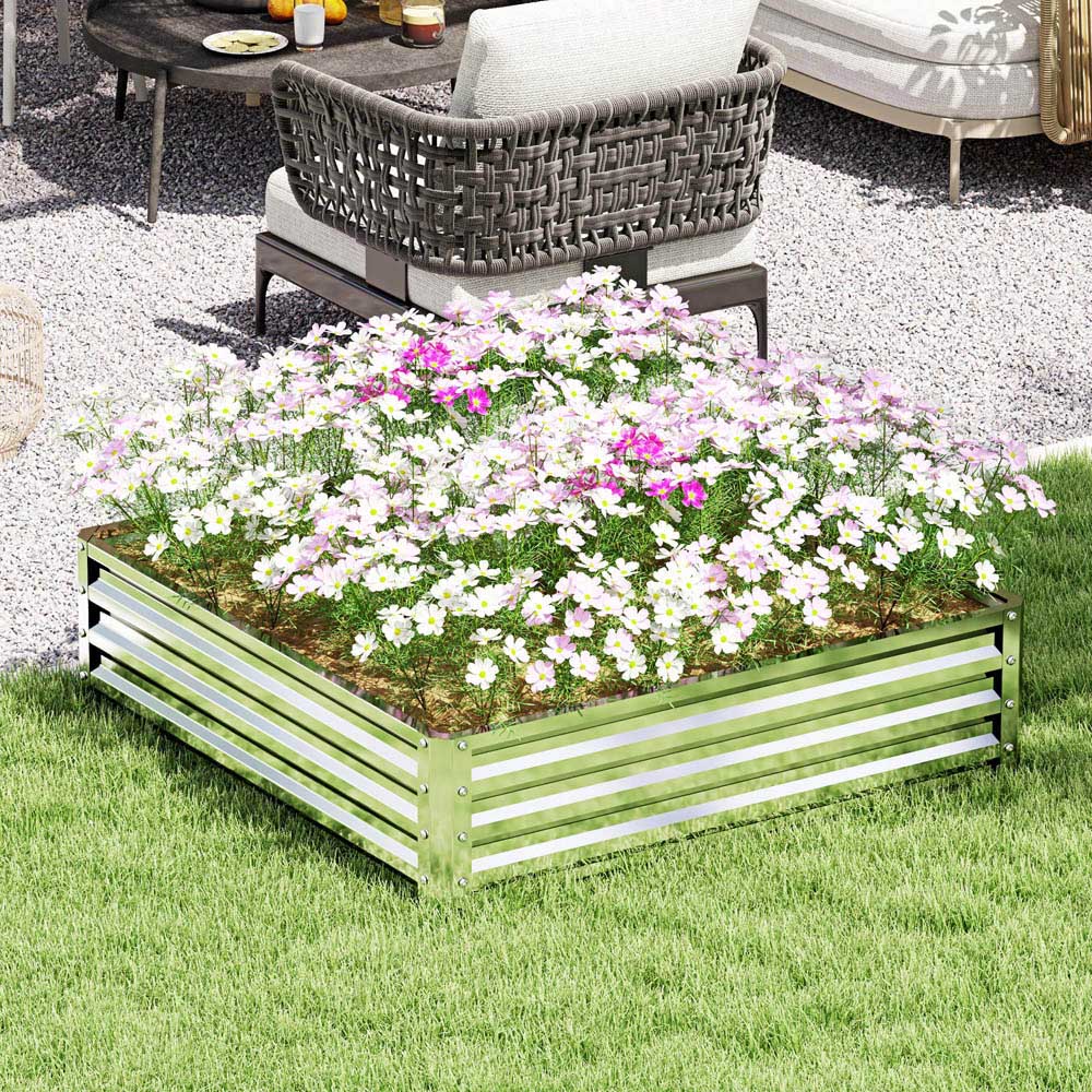 Outsunny Light Silver Tone Metal Raised Garden Bed 120 x 120cm Image 2