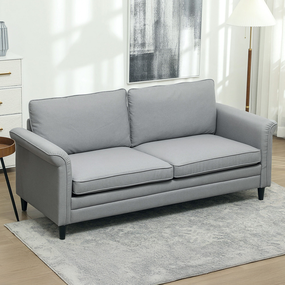 HOMCOM 3 Seater Grey Fabric Sofa Image 1