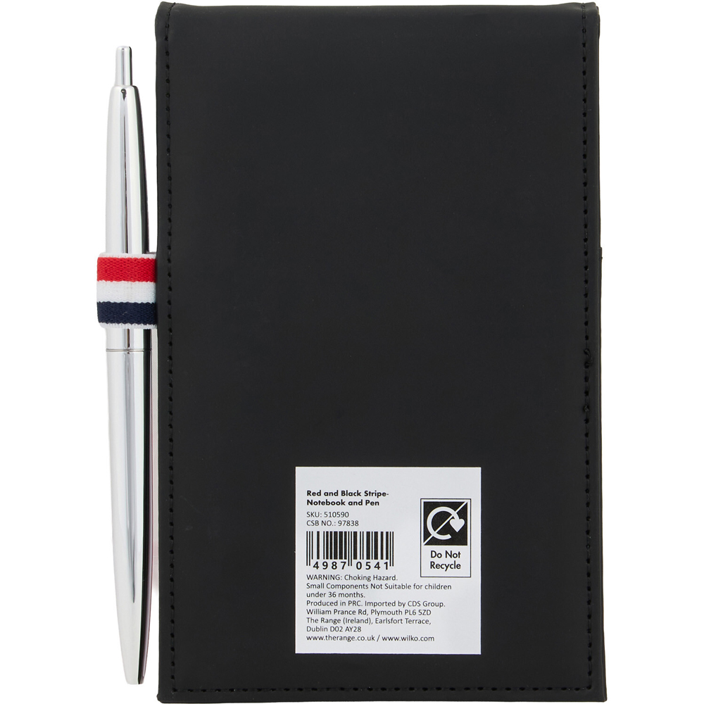 Red and Black Stripe Notebook and Pen Image 4