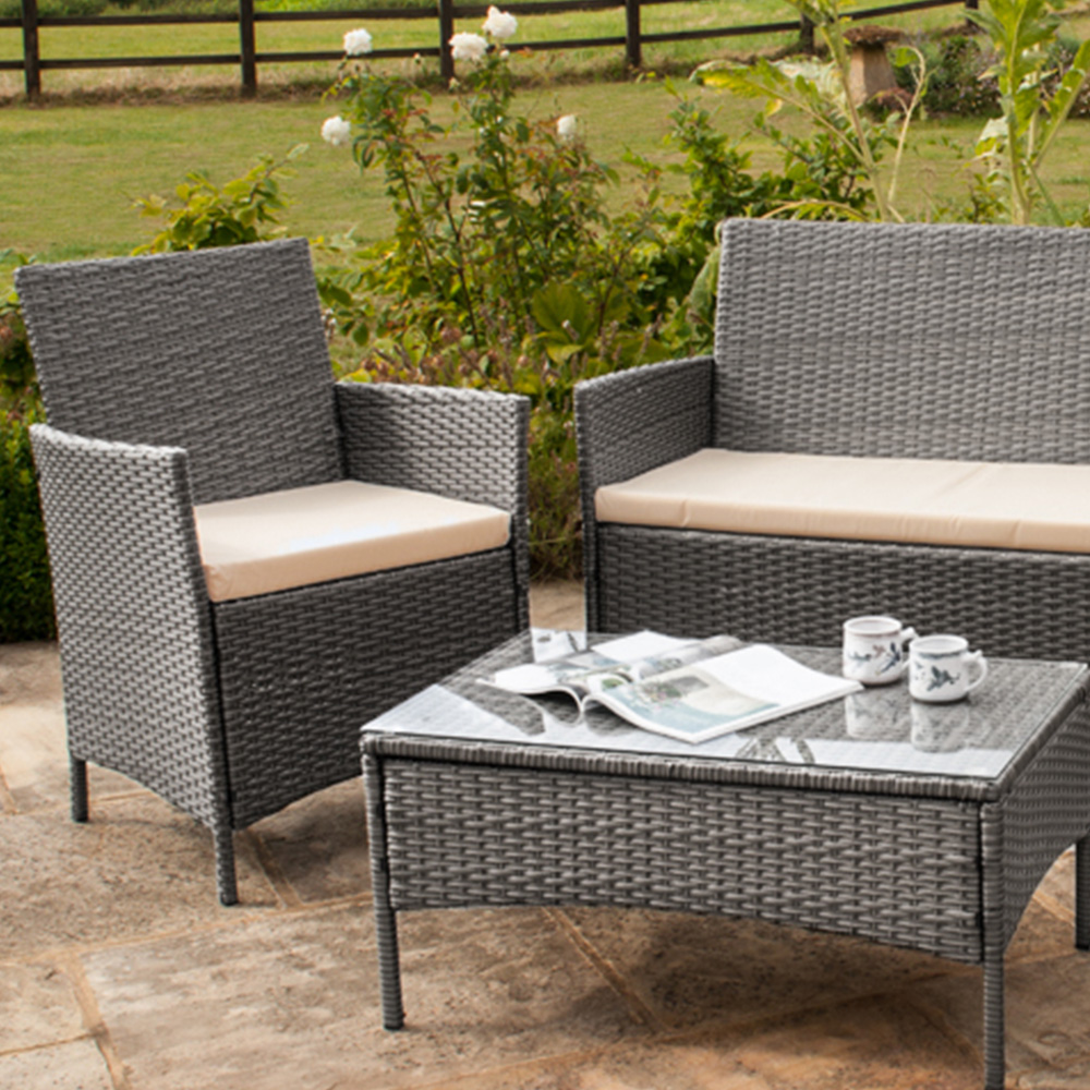 Comfy Living 4 Seater Light Grey Rattan Sofa Set Image 4