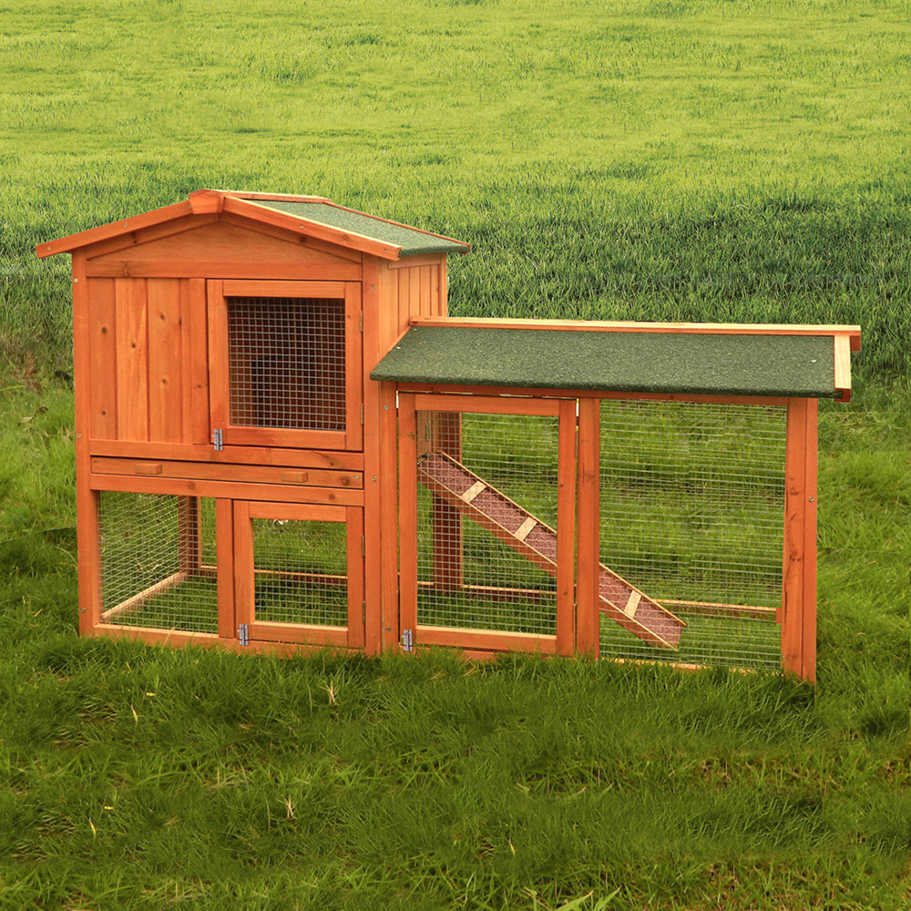 Charles Bentley Natural Wood Two Storey Pet Hutch With Run Image 2
