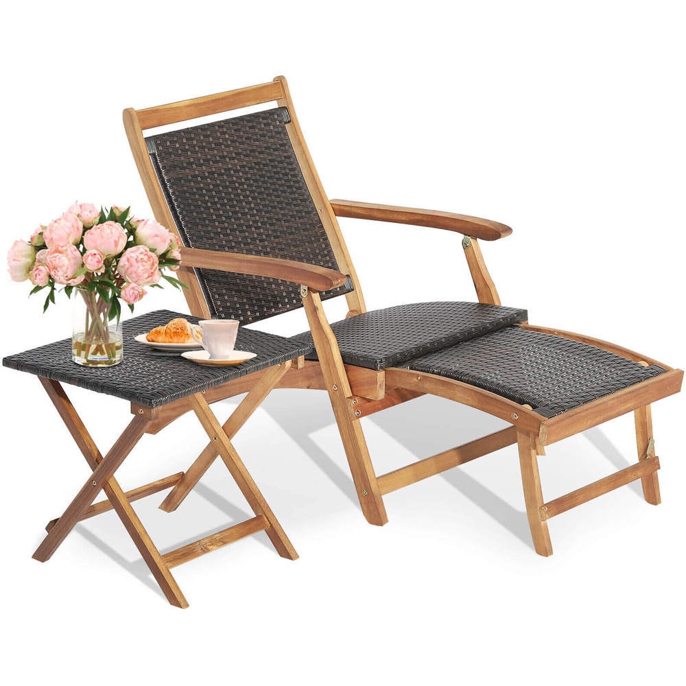 Costway Folding Lounge Chair with Side Table Image 3