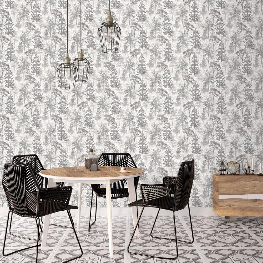 Galerie Evergreen Tree Charcoal Wallpaper Image 2