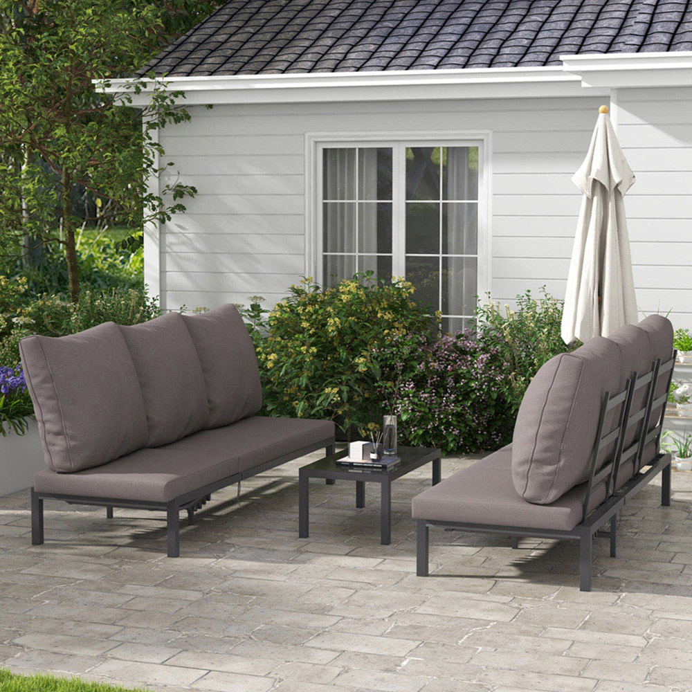 Outsunny 6 Seater Grey Garden Sun Lounger Set Image 1