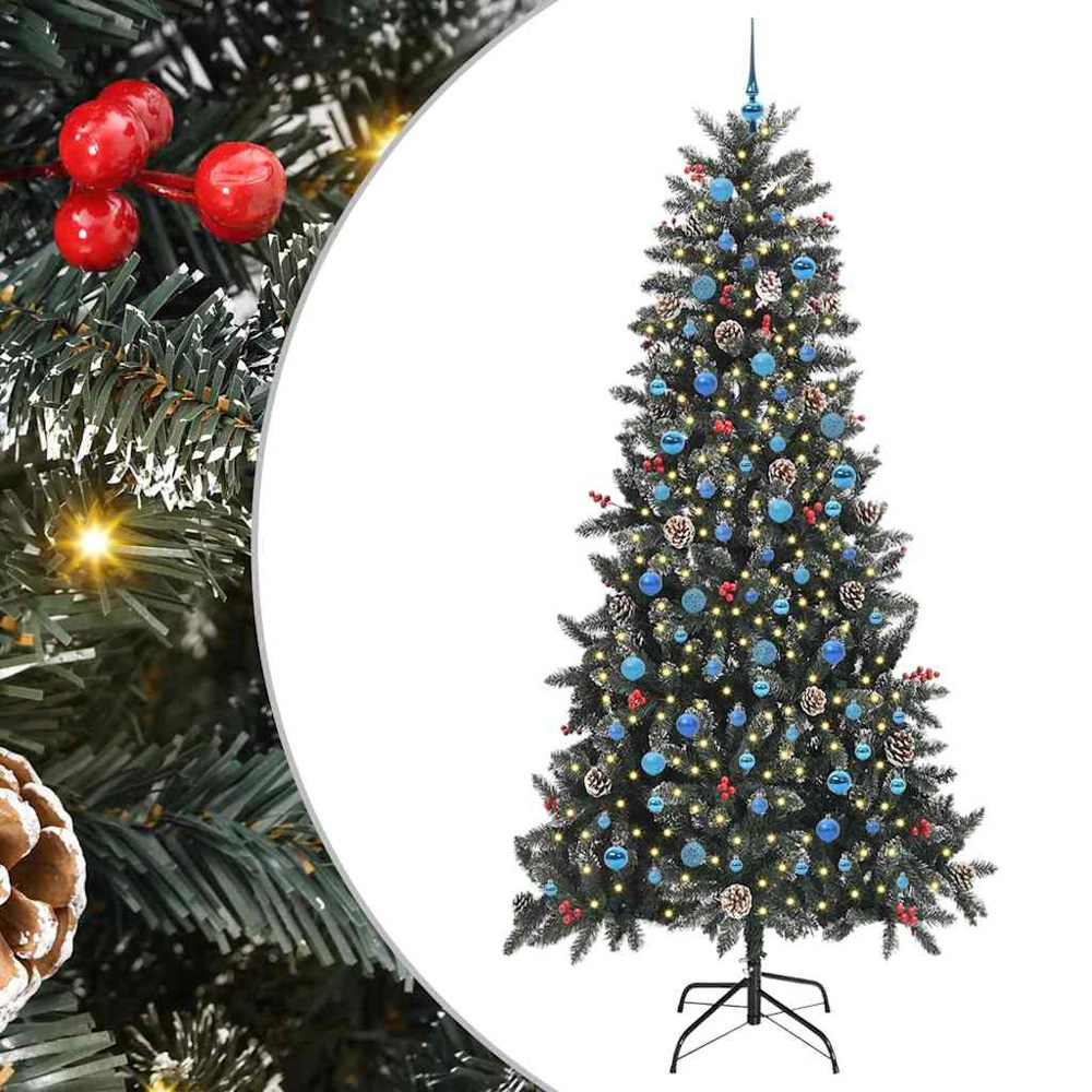 vidaXL Pre-Lit Blue Baubles and Pinecones Green Artificial Snow Tipped Christmas Tree 8ft Image 2