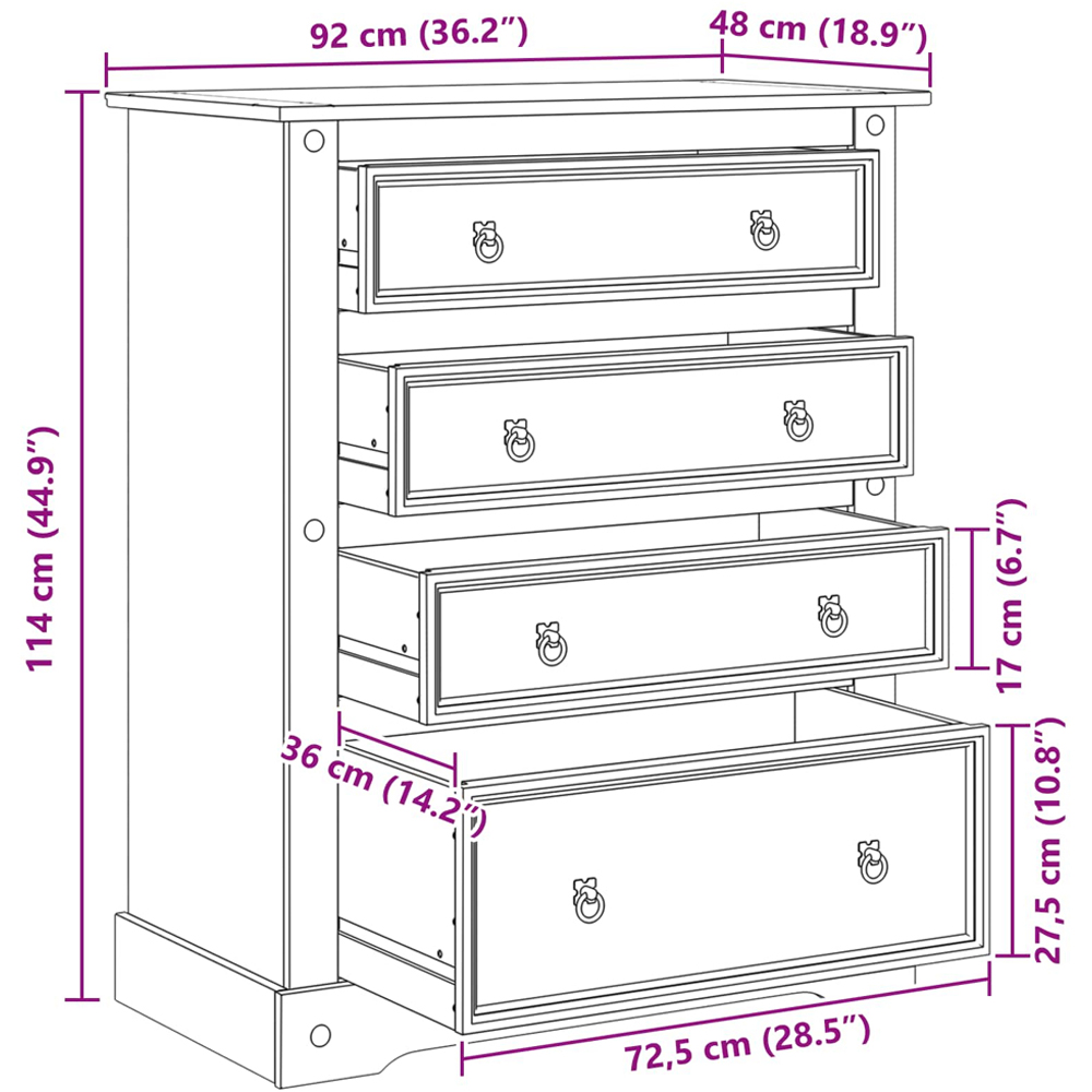 vidaXL 4 Drawer White Chest of Drawers Image 8