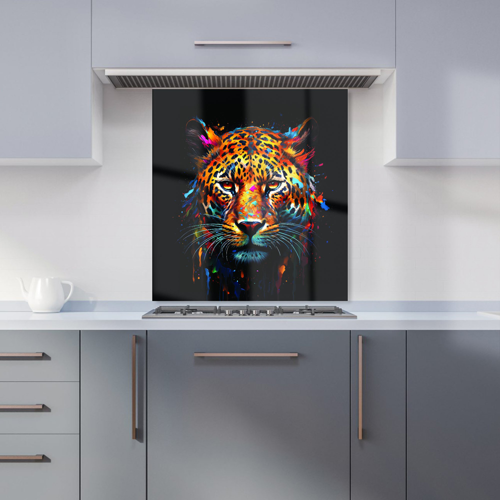 Warren Reed Designer Splashart Leopard Face Glass Kitchen Splashback 65 x 60cm Image 1